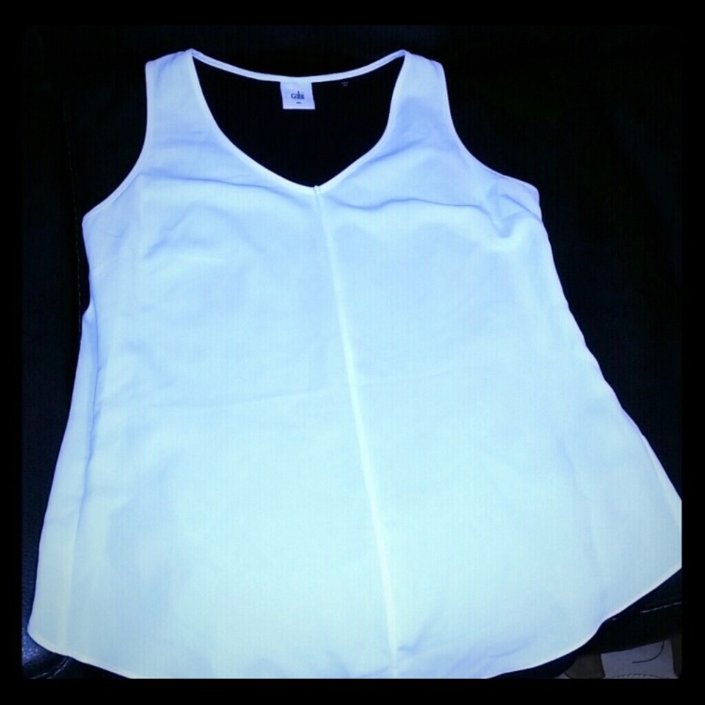 Cabi layered white top w/ black detail in the back